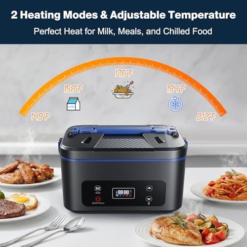 Heated Lunch Box, Electric Lunch Box for Adults, Lunch Box Battery Powered with Automatic Heating, 5.5 Cups Portable Leakproof Lunch Box for Men, Food Warmer Suitable For Trucks Offices
