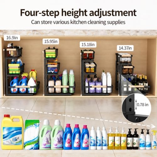 Three-Tier Under Sink Organizer Kitchen Bathroom, Grid, 2 Pack
