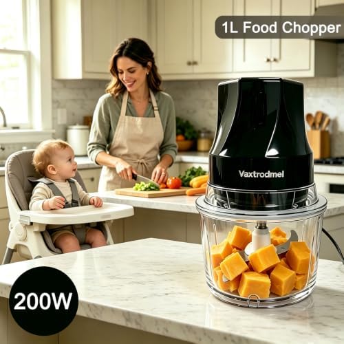 Food Chopper Electric, Dual Blades with 2 Speed Button, Overheat Protection + Safety Lock, Hand Wash or Dishwasher Safe, Rubber Anti-Slip Pad, 200W Motor, 1L Plastic Bowl - Image 6