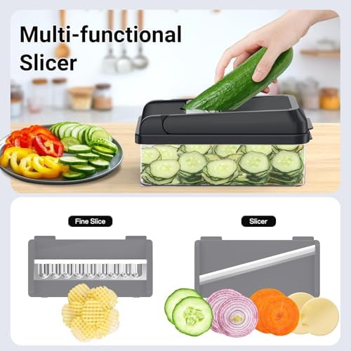 14-in-1 Vegetable Chopper, 7 Blade Multifunctional Food Chopper with Container, Chopper Veggie Cutter for Salad Potato Carrot Garlic, Home Kitchen Essential (White, 14 in 1) - Image 7