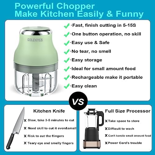 Vegetable Chopper, Electric Garlic Chopper, 250ML USB Rechargeable Mini Blender, Powerful Small Food Processor, Blender to Vegetable, Wireless Food Cutter for Ginger, Chili, Fruit, Meat, etc(Green) - Image 6