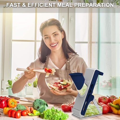 Mandoline Slicer Safe Multifunctional Dicer Adjustable Commercial Slicer Machine Stainless Steel Chopper (White Blue) - Image 6