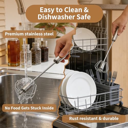 Semi Automatic Whisk Set – 2 Pack Hand Push Rotary Egg Whisk (10" & 14") + Bonus Strawberry & Egg Slicer – Stainless Steel Spring Whisk for Eggs, Batter & Cream, No Batteries - Image 6