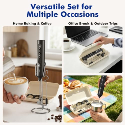 Rechargeable Milk Frother with Stand, 4 Interchangeable Whisks & Travel Case – Handheld Mixer for Lattes, Matcha, Hot Chocolate, Eggs & Protein Shakes - Image 6