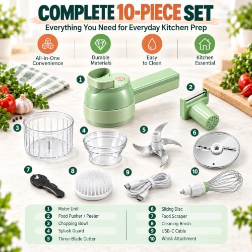 4 in 1 Handheld Electric Vegetable Chopper - 2026 New Wireless Multi Blade Vegetable Cutter Electric, Multi-function Food Processor with Brush & Egg Beater for Chopping, Slicing and Whipping - Image 7