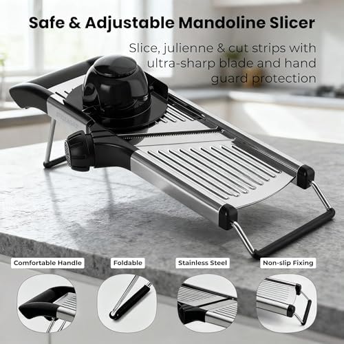 Mandoline Slicer for Kitchen, Adjustable Vegetable Slicer with Julienne Blade, Stainless Steel Food Cutter with Hand Guard for Potatoes, Cucumbers, Onions & Meal Prep - Image 6