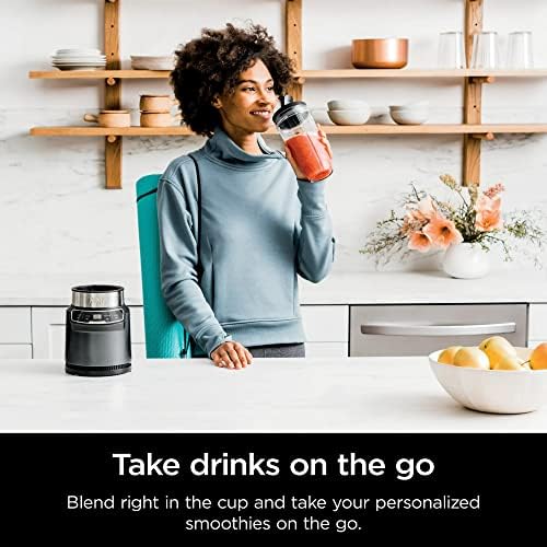 Ninja BN400 Nutri Pro Compact Personal Blender, Auto-iQ Technology, 1000-Watts, for Frozen Drinks, Smoothies, Sauces & More, with 18-oz. & 24-oz. To-Go Cups & Spout Lids, Stone Silver (Renewed)