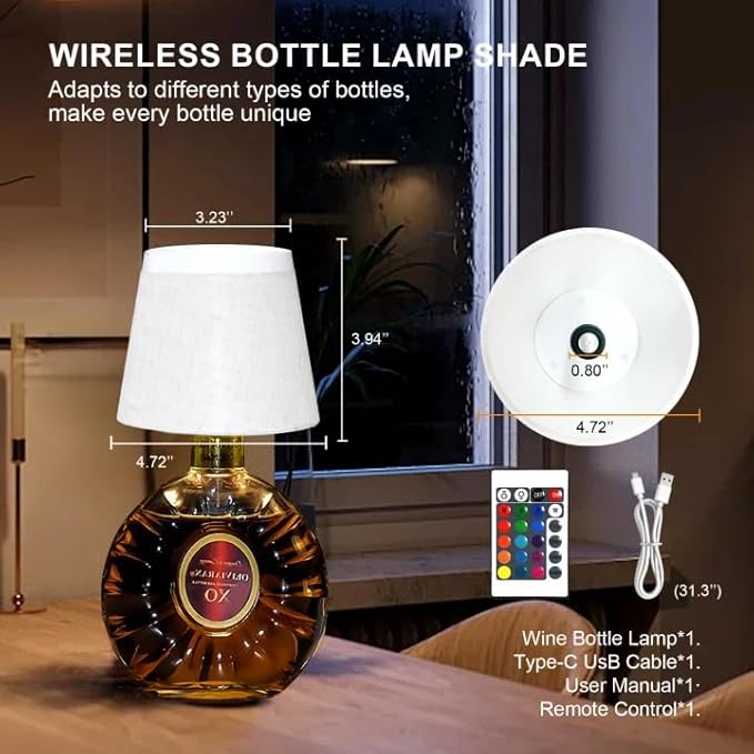 Wireless Bottle Lamp,Small Bedside Table Lamp,RGB LED Bottle Light with Remote Dimmable(RGB White, 1pc)