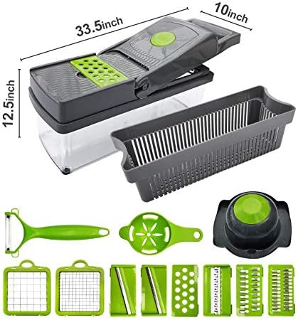 Food Chopper Vegetable-Fruit-Cheese-Onion Chopper Slicer Dicer Tomato Cutter Grater 12 in 1 Veggie Chopper Spiralizer Salad Potato Slicer with Container Multi-function Kitchen Aid Carrot Cutter (Gray)