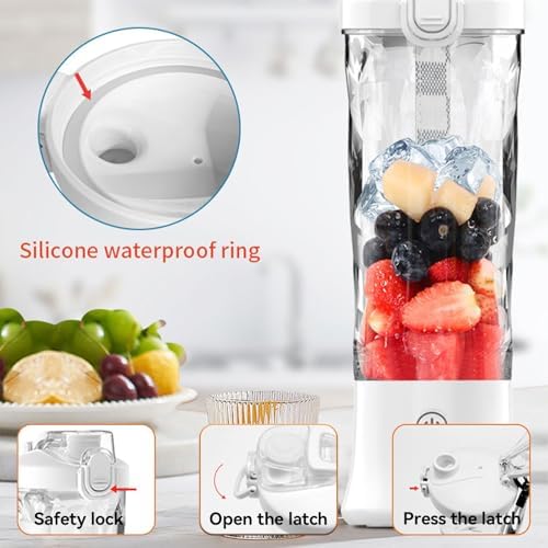 240W Portable Blender, 20oz USB Rechargeable Travel Blender with LED Display, Pulse & Modes, IPX7 Waterproof, BPA-Free,juice, Ice Crushing for Shakes, Smoothies, Sports & Outdoor【White】 - Image 6
