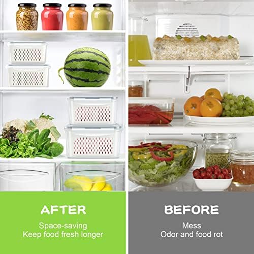 12 Pieces Fruit Storage Containers for Fridge Organizers and Storage, 6 Pack Large Produce Saver with Airtight Lid & Colander for Berry Lettuce Salad Vegetable Storage, Refrigerator Organizer