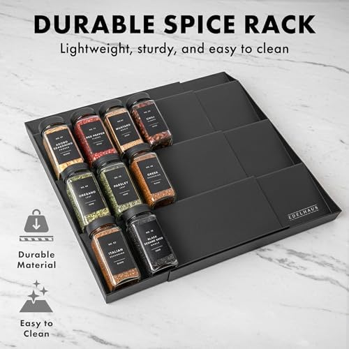 Spice Drawer Organizer, Expandable Spice Rack for Drawer Black