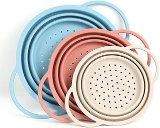 Collapsible Silicone Colander Set, Stainless Steel Rim (3 Pk)