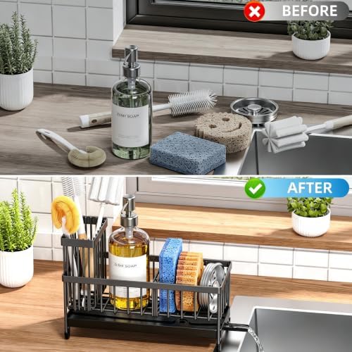 Sponge Holder for Kitchen Sink, Sink Organizer with Brush Holder