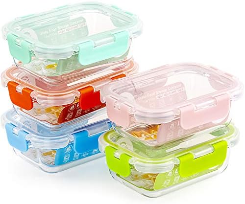 Glass Meal Prep Glass Containers with Lids, Glass Lunch Box, 5-Pack, 34 OZ