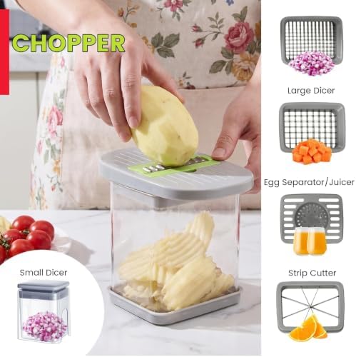 Vegetable Cutter,Food Chopper Manual Hand,for Potato Cutter & Fry Slicer - Functions as Potato Dicer,Onion Dicer,Veggie Shredder with 9 Blades,Easy to Clean, Dishwasher Safe-Essential Kitchen Gadgets - Image 7