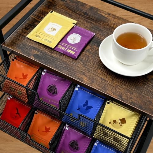 Double Drawer Tea Bag Organizer, 16-Compartment Wooden Tea Box