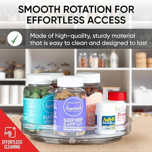 Clear Lazy Susan Turntable Organizer (Pack of 4) 9 Inch Acrylic Rotating Storage for Cabinet, Pantry, Fridge, Bathroom, and Vanity Countertops