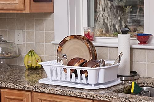 2-Piece Large Sink Set Dish Rack Drainer, White (18 L x 13 3/4" W x 5 1/2" H), 3/4" L x 3/4" W x