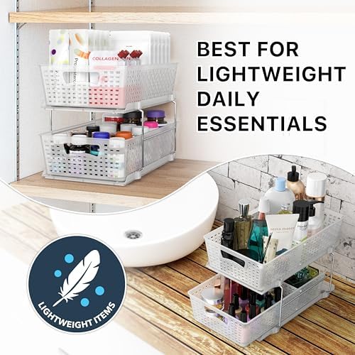 2 Tier Pull-Out Sliding Drawer Under Sink Storage, Clear