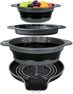 3-Pack Collapsible Colander for Kitchen with Self-Draining Base,Black