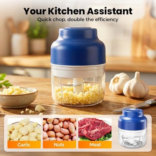 350ML Mini Electric Garlic Chopper, Upgrade Electric Mini Garlic Chopper Set Wireless Veggie Grinder Mini Portable Veggie Chopper USB Charging Wireless Food Processor, (Blue) (Green) - Image 6