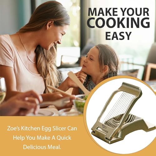 Zoe's Kitchen Good Grip Egg Slicer for Hard Boiled Eggs Heavy Duty Professional Large Aluminum Egg Slicer with Stainless Steel Wires Kitchen Aid Egg, Strawberry Slicer Hard Boiled Egg Cutter (Golden) - Image 6