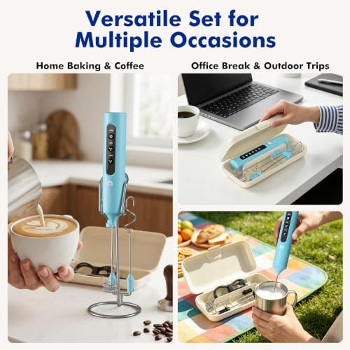 Rechargeable Milk Frother with Stand, 4 Interchangeable Whisks & Travel Case – Handheld Mixer for Lattes, Matcha, Hot Chocolate, Eggs & Protein Shakes - Image 6