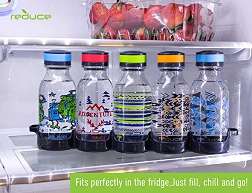 WaterWeek 14 oz Tritan Reusable Water Bottles - Includes 5 Leak Proof Bottles and Fridge Tray - BPA Free and Dishwasher Safe