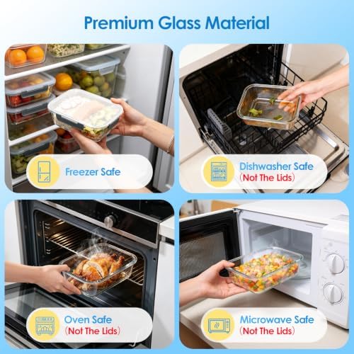 5 Pack 22 oz Glass Food Storage Containers with Lids, Grey