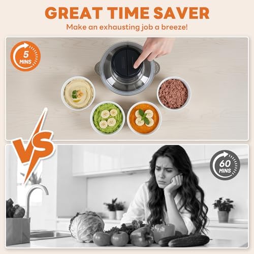 OLIXIS Electric Food Processor, 450W Meat Grinder & Vegetable Chopper with 2 Bowels for Home Use, Food Chopper with Double S-Blades for Vegetable, Onion, Garlic, Meat, Nuts, Black - Image 6