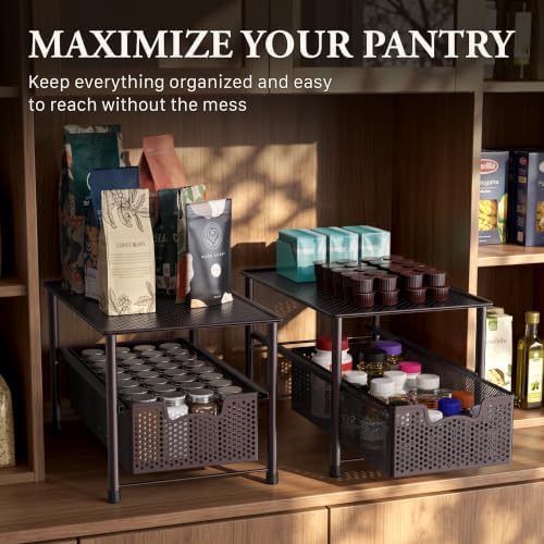 Stackable Under Sink Sliding Basket Drawer, Brown