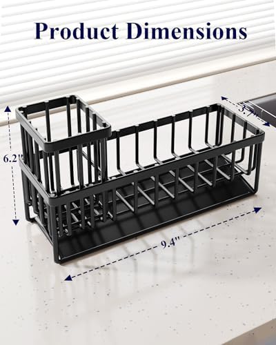 Sponge Holder for Kitchen Sink, 9.4" Wide - 1 Tier, Black