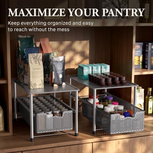 Stackable Under Sink Sliding Basket Drawer, Silver