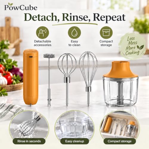 Cordless Hand Mixer, 4-in-1 Handheld Electric Mixer with Electric Whisk Frother & 10 oz Mini Food Chopper, USB-C Rechargeable 4-Speed Hand Mixer for Eggs, Cream, Coffee & Small-Batch Prep - Image 7
