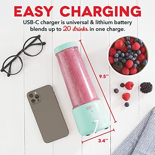 Dash Portable Blender for Smoothies and Protein Shakes – Personal Mini Smoothie Maker, USB-C Rechargeable, BPA Free, Single Serve Travel Blender Cup, Dishwasher Safe Parts, Leak Proof, 12.8 oz, Aqua - Image 6