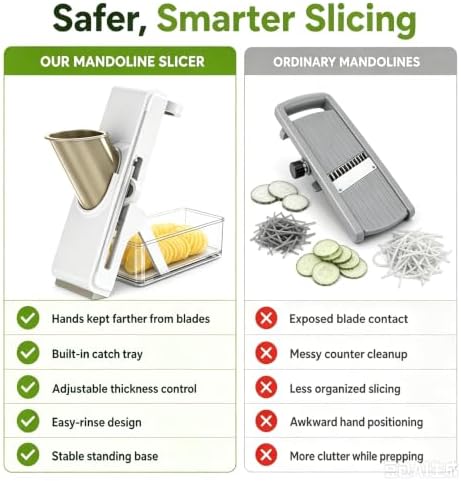 Safe Mandoline Slicer for Kitchen, Vegetable Slicer with Container, French Fry Cutter, All in 1 Julienne Slicer for Potato, Thickness Adjustable, Detachable Blade (White Light Gray) - Image 6