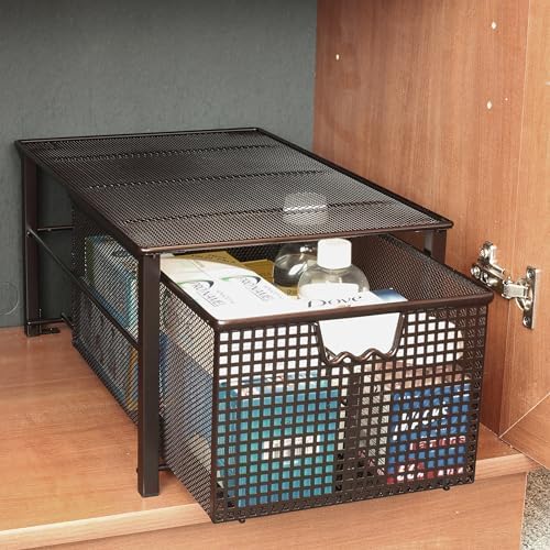 Stackable Pull Out Cabinet Sliding Basket with Divider, Large