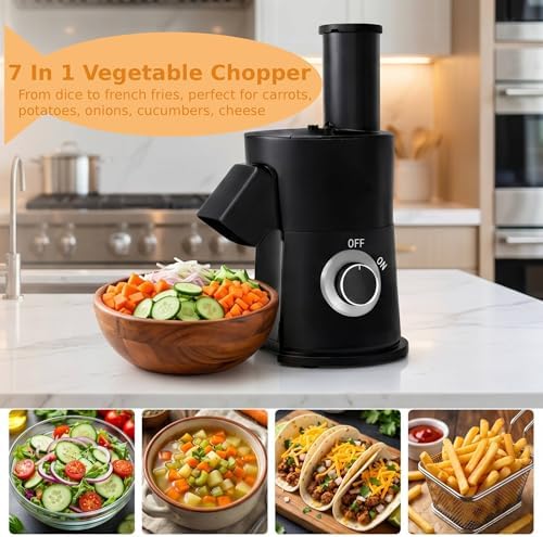 7 In 1 Vegetable Chopper Electric Veggie Onion French Fry Cutter Garlic Mincer Potato Slicer Food Vegetable Dicer Cheese Grater Carrot Shredder Kitchen Gadgets Essentials House Warming Gifts New Home - Image 6