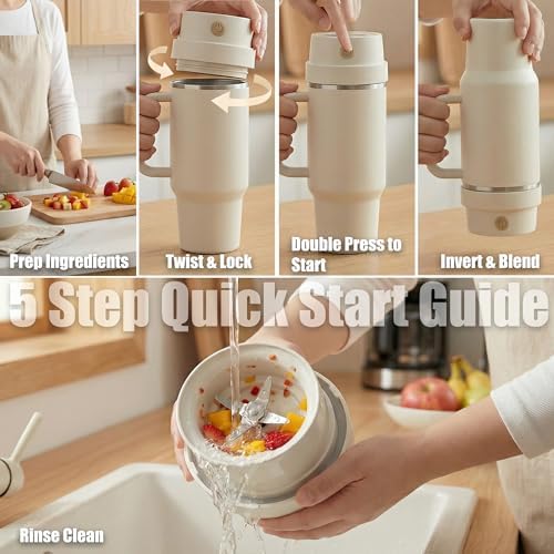 Richboyz Personal Size Blender Lid for 30oz & 40oz Wide Mouth Tumblers: Rechargeable Portable Smoothie Mixer for Protein Shakes, Gym & Travel - Image 6