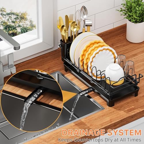 Small Dish Drying Rack - Expandable Dish Drying Rack with Drying Tray