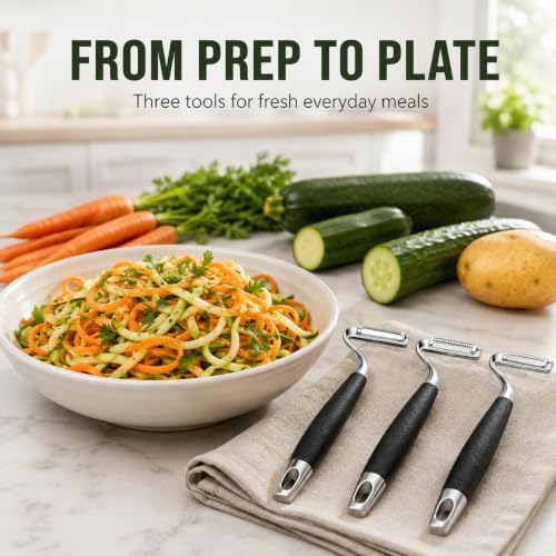 3 Pack Julienne Peeler Set, Stainless Steel Vegetable Peelers