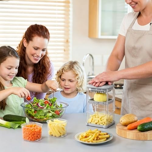 1PCS Vegetable Chopper Dicer + 1PCS Cleaning Brush, Stainless Steel Blade Food Dicer Cutter for Potato Onion Carrot, Manual Kitchen Chopper - Image 7