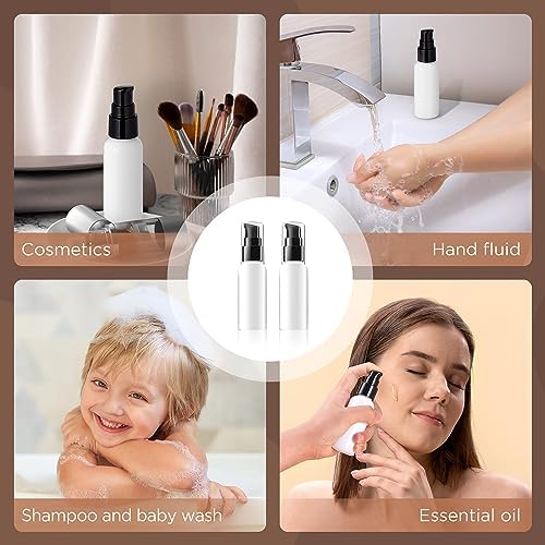10 Pieces Travel Pump Bottles for Toiletries 2oz Small Pump Bottles Travel Bottle Plastic Empty Dispenser with Black Cap for Lotion Cream Essential Oil, 50ml (White) - Image 7