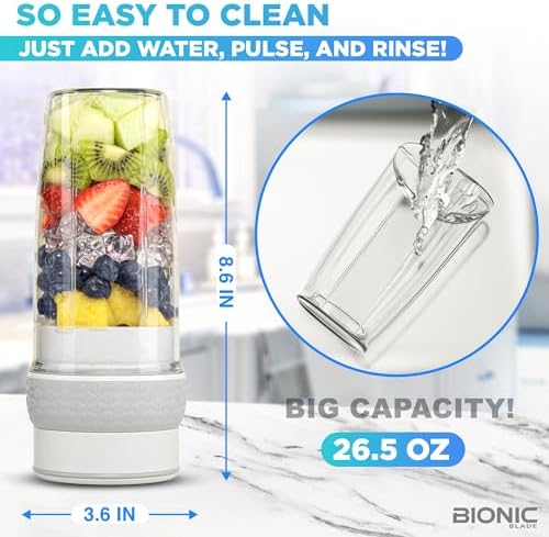 Bionic Blade Personal Portable Blender 26.5 oz with Extra Shaker & Lid, Cordless & Rechargeable, Airtight Mini Blender for Smoothies, Shakes, Juices & Sauces, White, As Seen on TV - Image 6