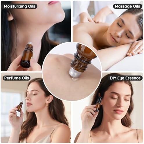 Segbeauty 0.34oz Glass Roller Bottles for Essential Oils, 5pcs Amber Refillable Roll On Bottles, 10ml Empty Rollerball Bottle for Oil, Small Travel Size Containers for Perfume Cosmetics Liquids - Image 6
