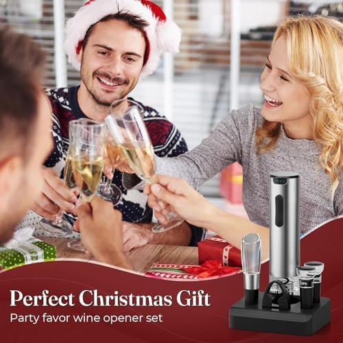 Electric Wine Opener, Automatic Wine Opener with Foil Cutter, Vacuum Stopper, Pourer, Rechargeable Wine Bottle Opener - Party Favor, Christmas Gift for Wine Lover