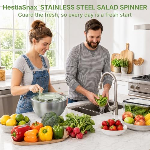 Stainless Steel Salad Spinner 4.25qt, One‑touch Stop Button & Non‑slip Base, Vegetable Dryer Bowl with 5‑blade Slicer & Egg Yolk Strainer for Kitchen Party Use - Image 7