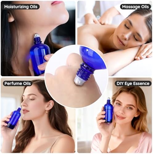 Segbeauty 3.4oz Thick Glass Roller Bottles for Essential Oils Blend, 5pcs Blue Empty Rollerball Bottles, 100ml Refillable Roller Ball Applicator for Perfume Oil Eye Essence, Large Glass Roll On Bottle - Image 6