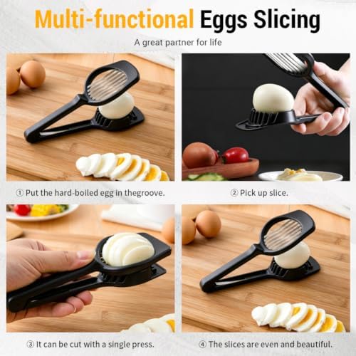 Egg Slicers Cutter, Stainless Steel Multifunction Slicing Mould, Handheld Mushroom Kiwi Divider Tomato Strawberry Cutter, 2.95 * 7.5inches (Black) - Image 6